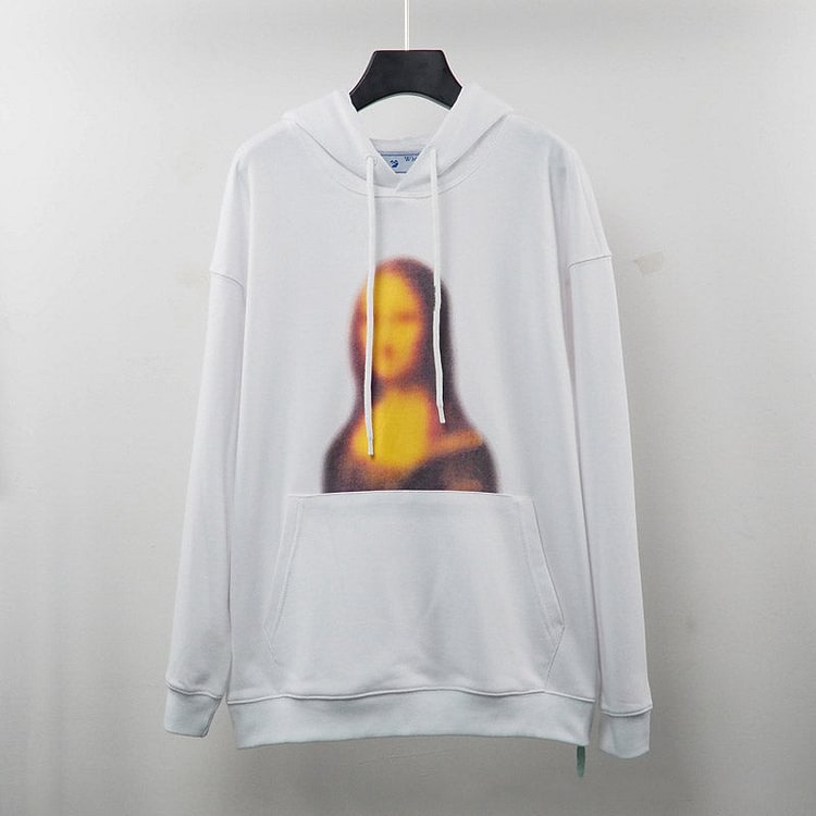Off White Hoodie Autumn and Winter Black Mona Lisa Smile Printed Hooded Men and Women