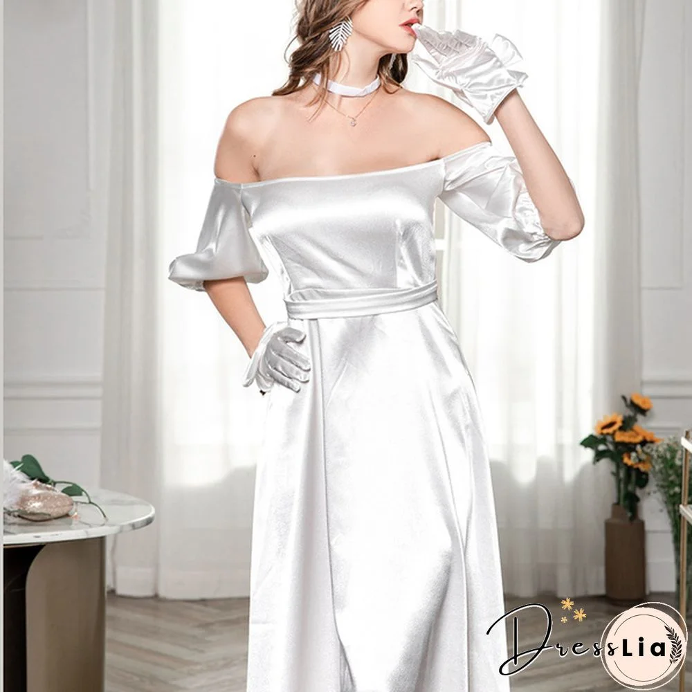 Fashion Puff Sleeve Tube Wedding Party Off Shoulder Dress
