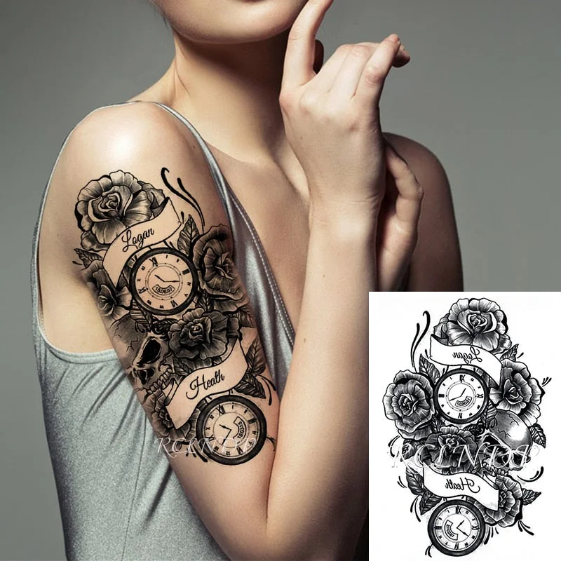 Waterproof Temporary Tattoo Sticker Wolf Crow Bird Forest Tree Black Fake Tatto Flash Tatoo Arm Leg Big Art for Women Men