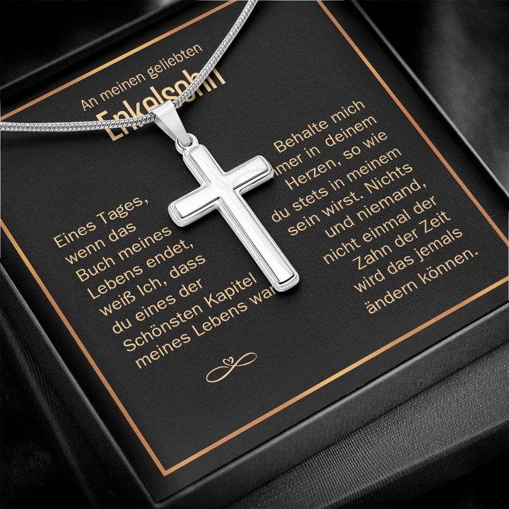 925 Sterling Silber An Meinen Geliebten Enkelsohn Kommunion Kreuz Halskette - Geschenk mit Nachrichtenkarte
