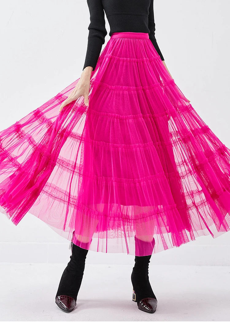 Women Rose Elastic Waist Tulle A Line Skirt Spring