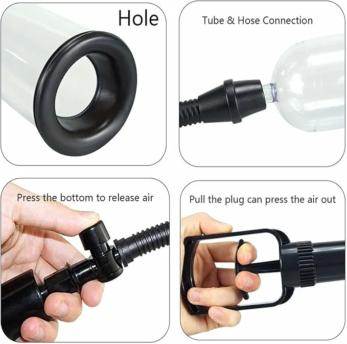 Men's Pull Bar Trainer Vacuum Penis Pump Manual Penis Enlarger Booster Device with Silicone Sleeves in 3 Sizes or Pocket Pussy(B)