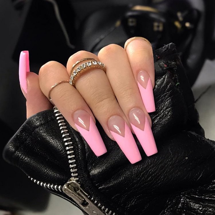 24pcs Pink French Style Fake Nails Full cover Fake Nails Glue DIY Manicure Nail Art Tools