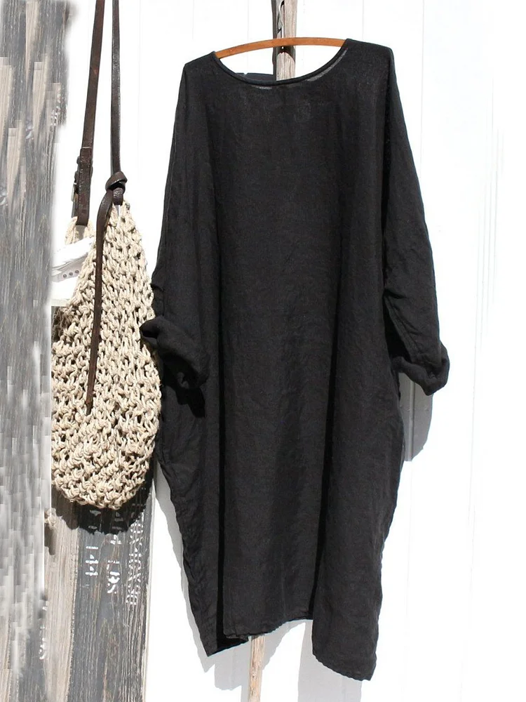 Casual Linen Solid Long Sleeve Dresses
