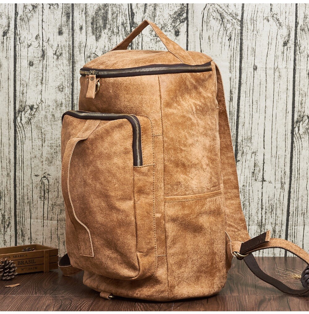 Product Side Display of Woosir Genuine Leather Cylindrical Backpack 