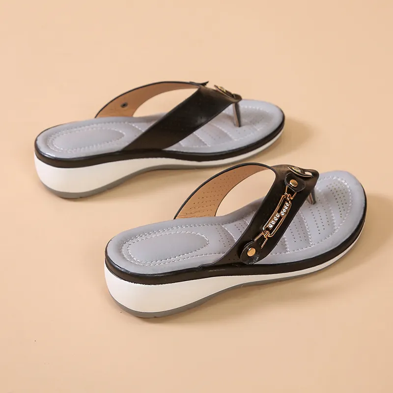 Breakj Breakj New Sandals Women Metal Buckle Beach Net Red Flipper Women Summer Slope And Large Size Women Slippers