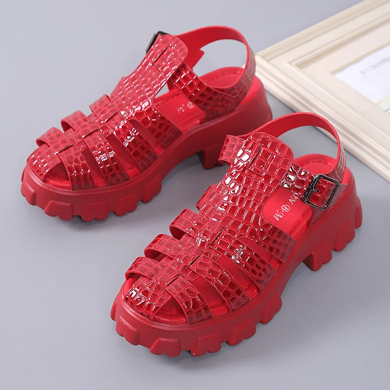 Breakj Breakj New Summer Large-Size Hollow Octfish Sandals Retro Bag Head Casual Roman Sandals Women