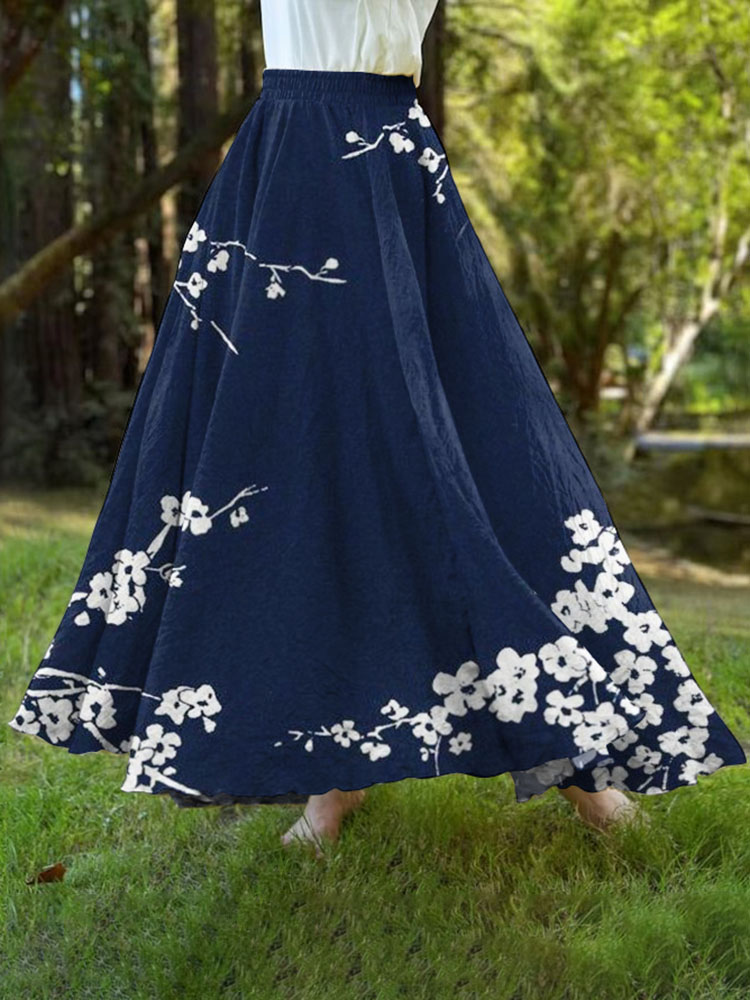 Comstylish Vintage Japanese Floral Art A-Hem Skirt