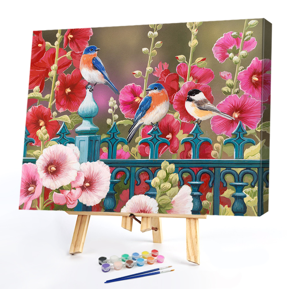 

50*40CM - Paint By Numbers - Fence Birds Flowers, 501 Original