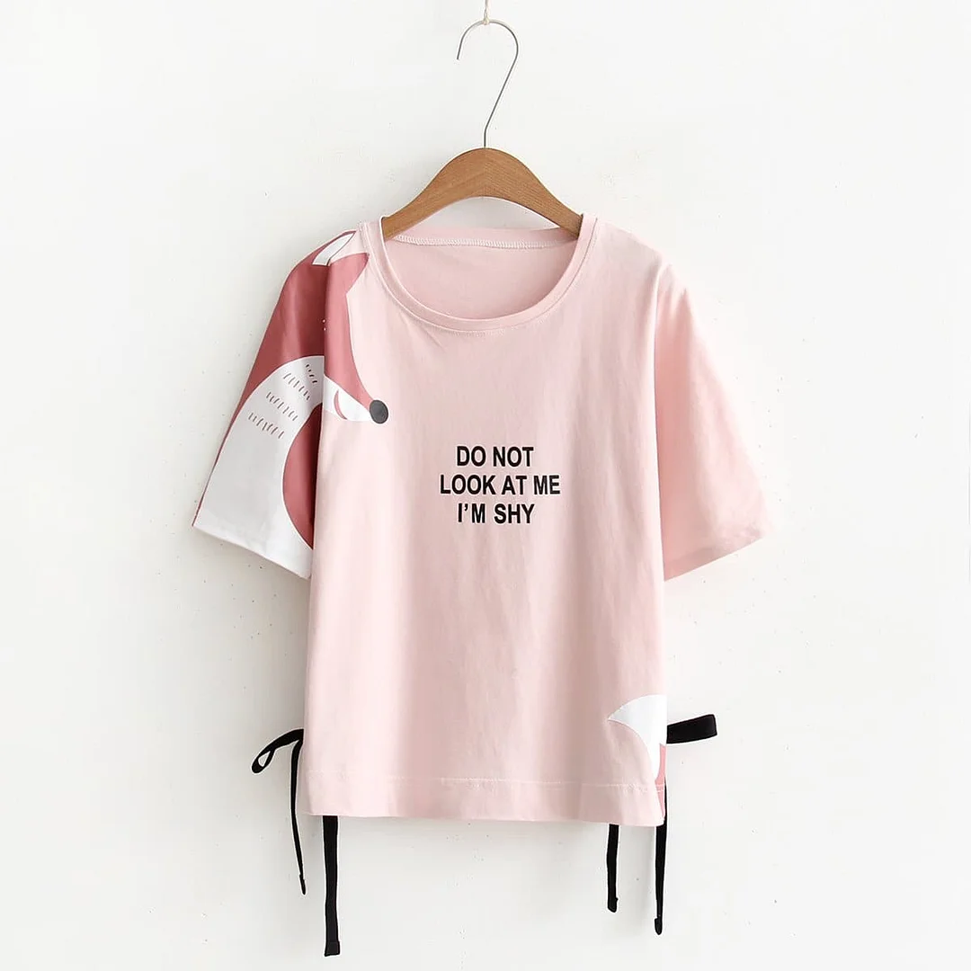Pink Kawaii Shy Sly Fox T-Shirt SP1710384