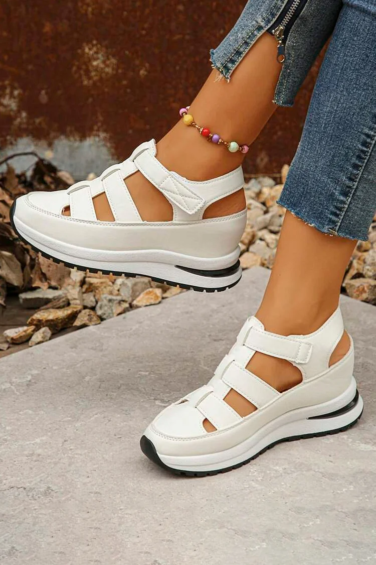 Hollow Out Round Toe Slingback Casual Wedge Sandals
