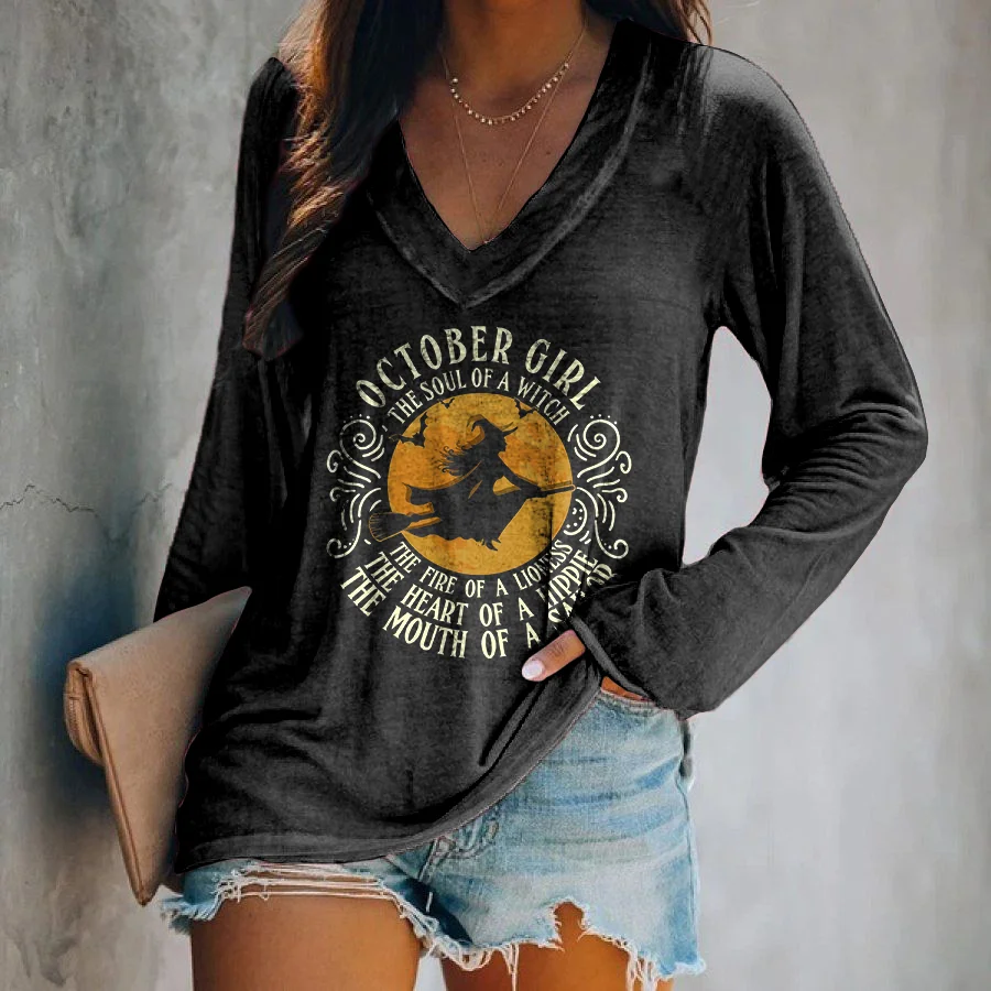 October Girl The Soul Of A Witch Printed Long Sleeve T-shirt