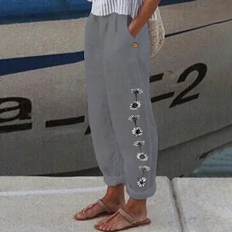 Simpfit Lose bedruckte Freizeithose aus Baumwollleinen mit Tasche