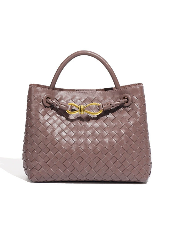 Hand Woven Metal Bow PU Leather Handbag
