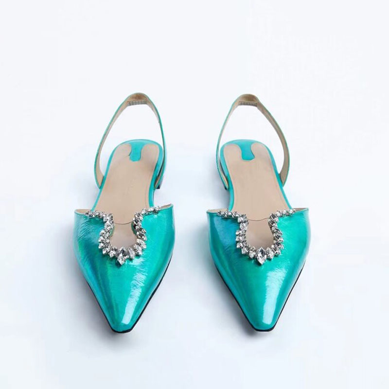 Patent Metallic Upper Women Bling Diamonds Sandals Ladies Causal Back Strap Pumps Office Ladies Flat Slingback Shoes