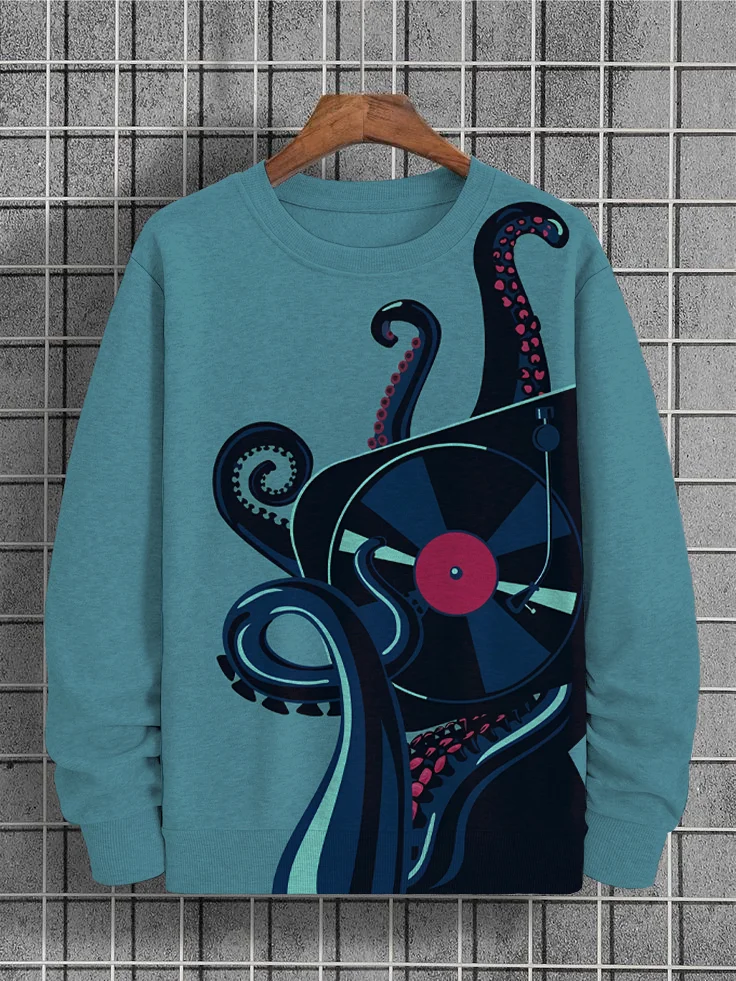 Men's Octopus Tentacles Vinyl Record Print Casual Sweatshirt