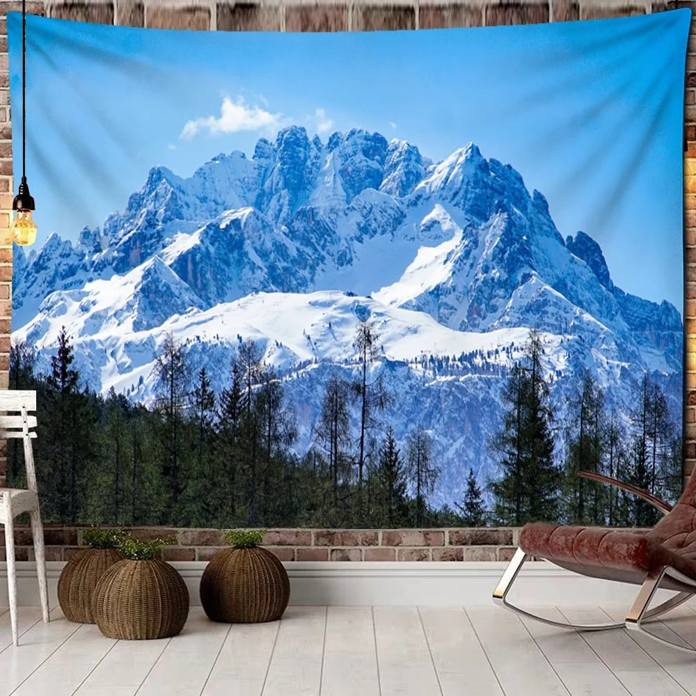 Mountains Psychedelic Tapestry Starry Sky Wall Hanging Star Stars Leaf Village Dorm Decor Blanket 130Cm Woven Personalized
