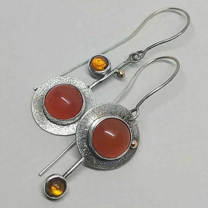 Vintage Coral Stone Long Ear Hooks Simple New Fashion Retro Earrings Cross-border European and American New Styles