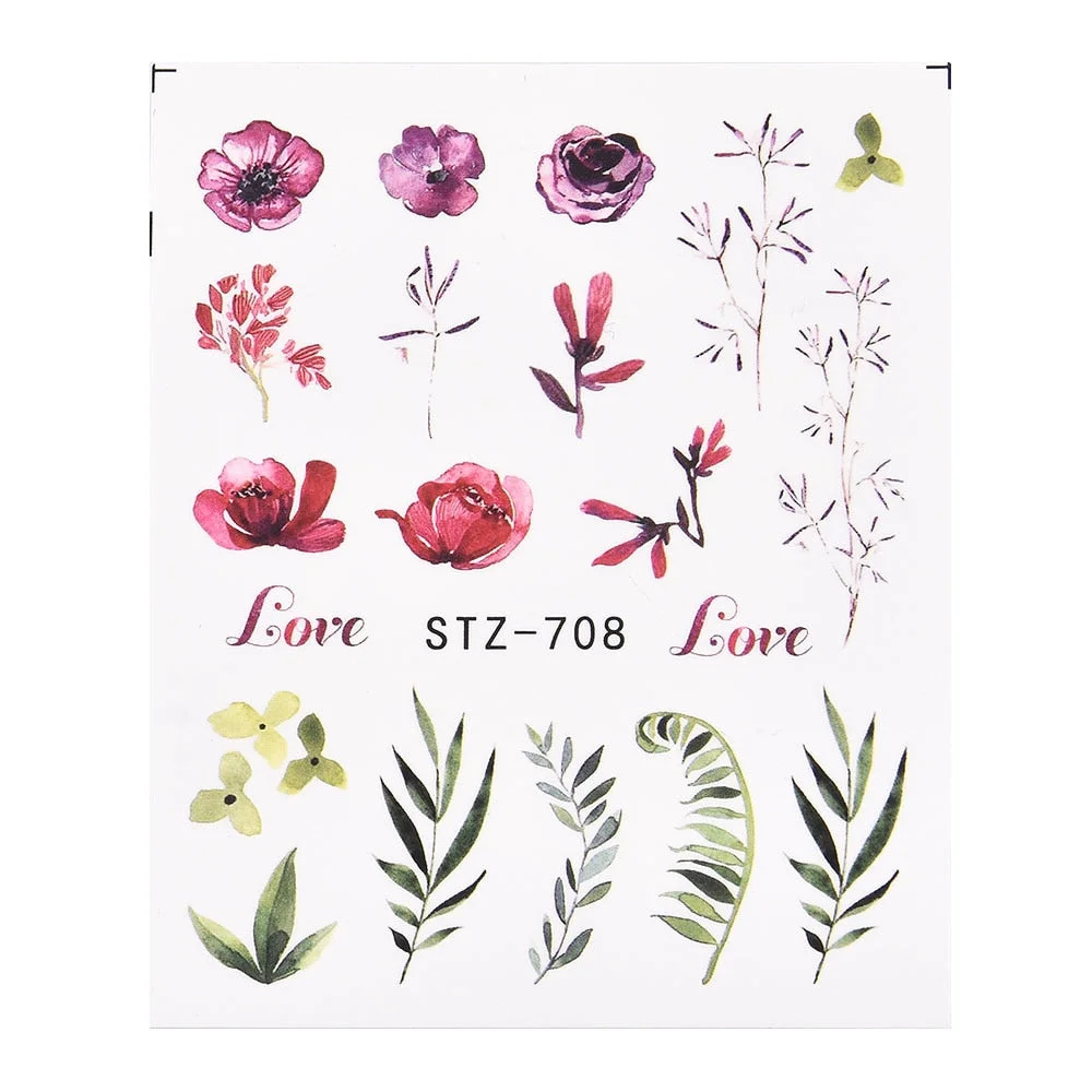 Coloful Flower Leaf 3D Stickers on Nails Decoration Tattoo Water Decals Nail Sticker UV Gel Slider Manicure Wraps-Nail Inspo