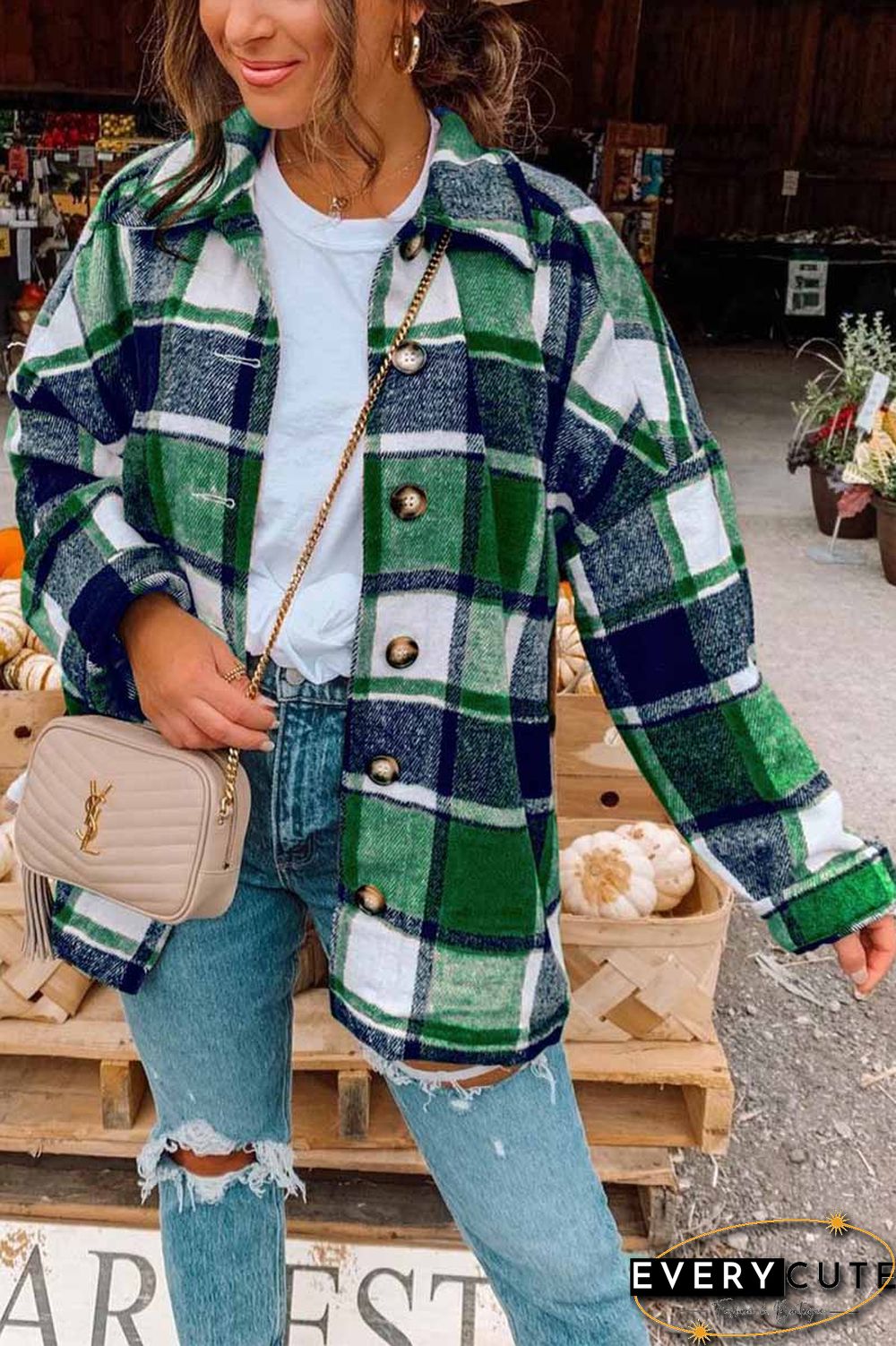 Fashion Big Plaid Coat Woolen Coat Tops(6 Colors)