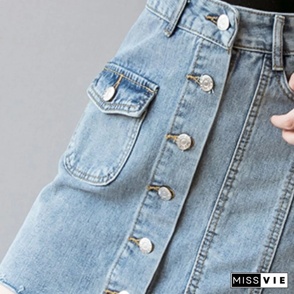 Summer Fashion Tassel Denim Skirts Women Casual A Line Mini Skirts Single Breasted Mujer Skirts Korean Street Wear New