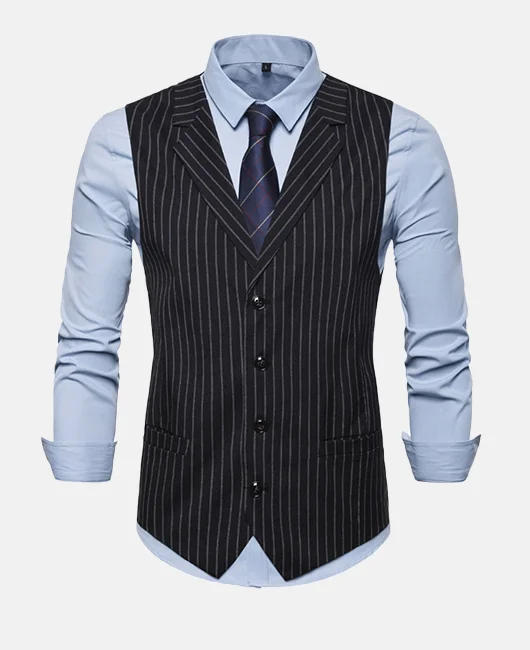Elegant Plain Vertical Stripe Lapel Collar Single Breasted Blazer Vest