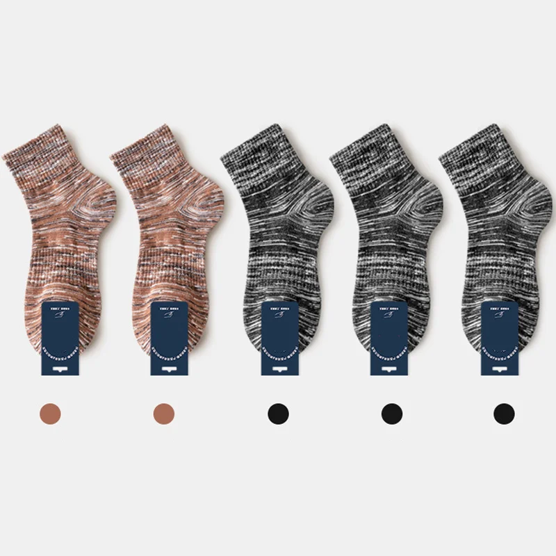 Ethnic Retro Double-Needle Pinstripe Men's Mid-Calf Socks (5 Pairs)