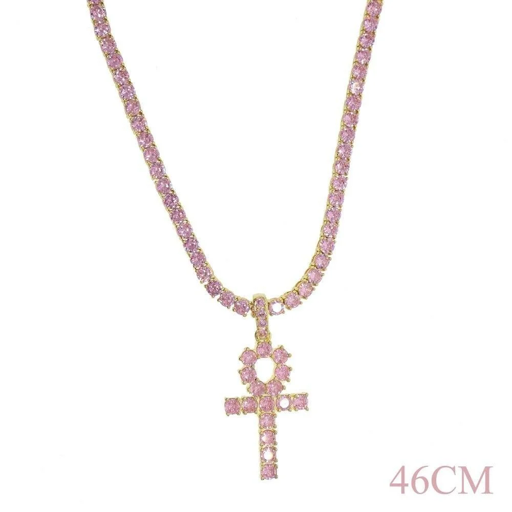 Ankh Cross Pendant Iced out 5mm Cubic Zirconia Tennis Chains