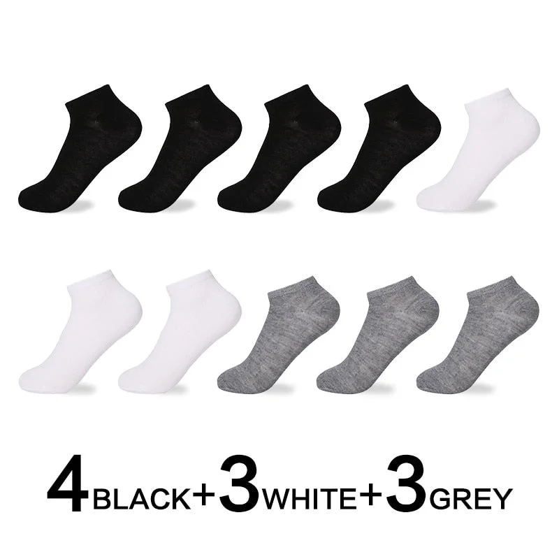 10 Pairs Women Breathable Socks Pack Solid Color Boat Socks Set Soft Comfortable Cotton Ankle Socks Lot White Black Gray