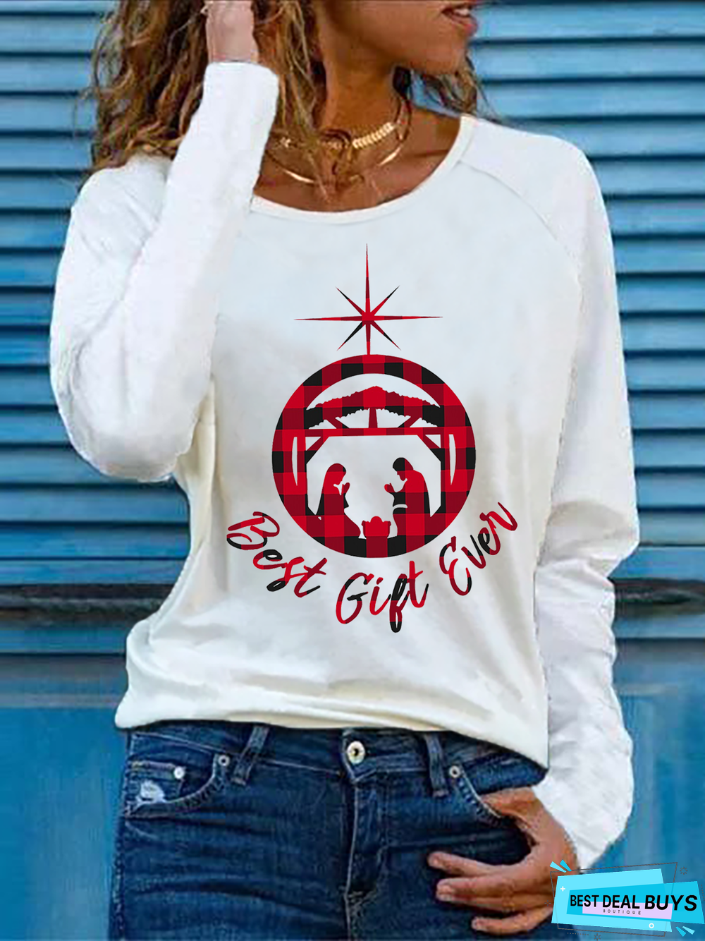 Christmas Letter Crew Neck T-shirt Xmas T-shirt