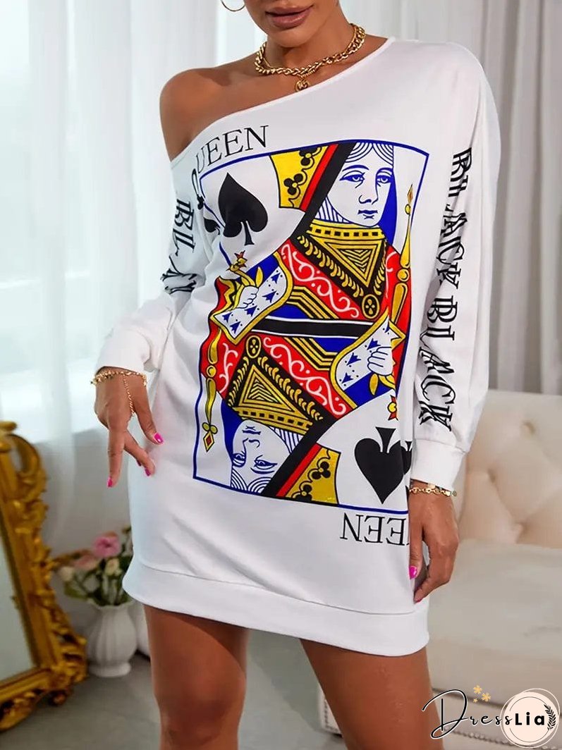 Black Queen Playing Card Print Dress