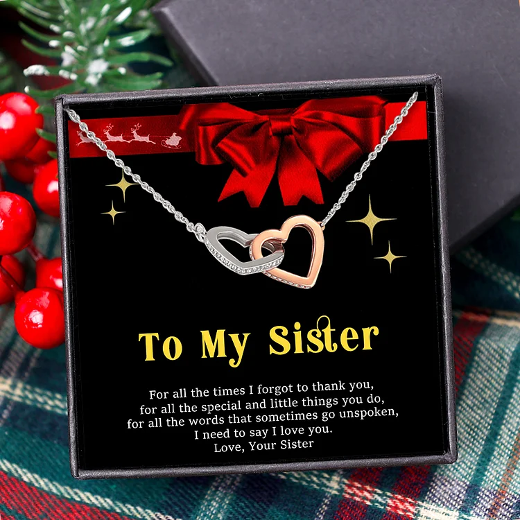 To My Sister Necklace Gift Set S925 Sterling Siver Necklace Interlocking Heart Necklace