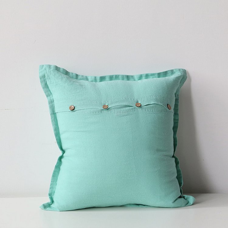 Light Blue 100% Flax Linen Pillowcases With Shell Button-ChouChouHome