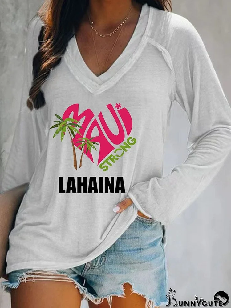 Women's Lahaina Maui Strong Print V-Neck Casual T-Shirt