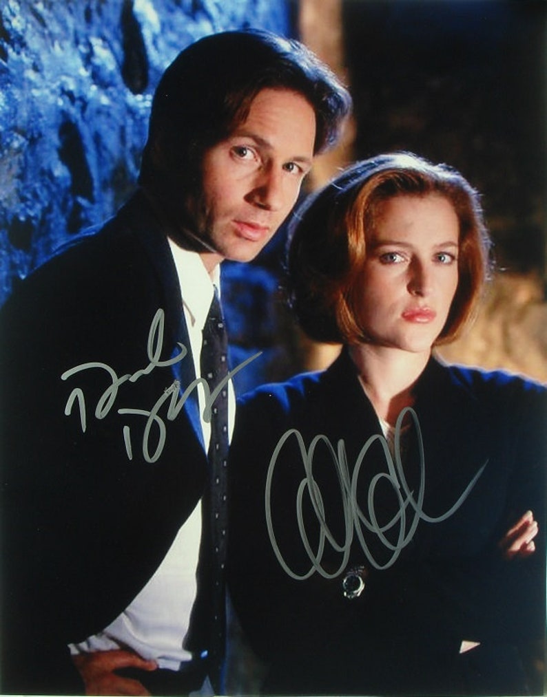 X-FILES CAST SIGNED Photo Poster painting X2 David Duchovny, Gillian Anderson 11x 14 wcoa