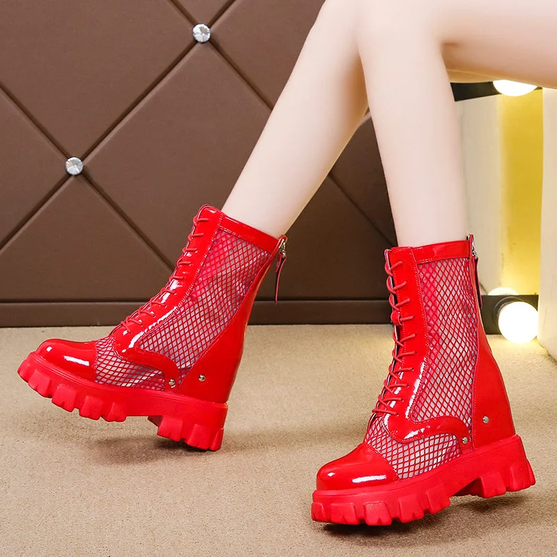 Chunky Platform Ankle Boots For Women Breathable Mesh Summer Shoes Woman Thick Sole Height Increasing Short Botas Mujer