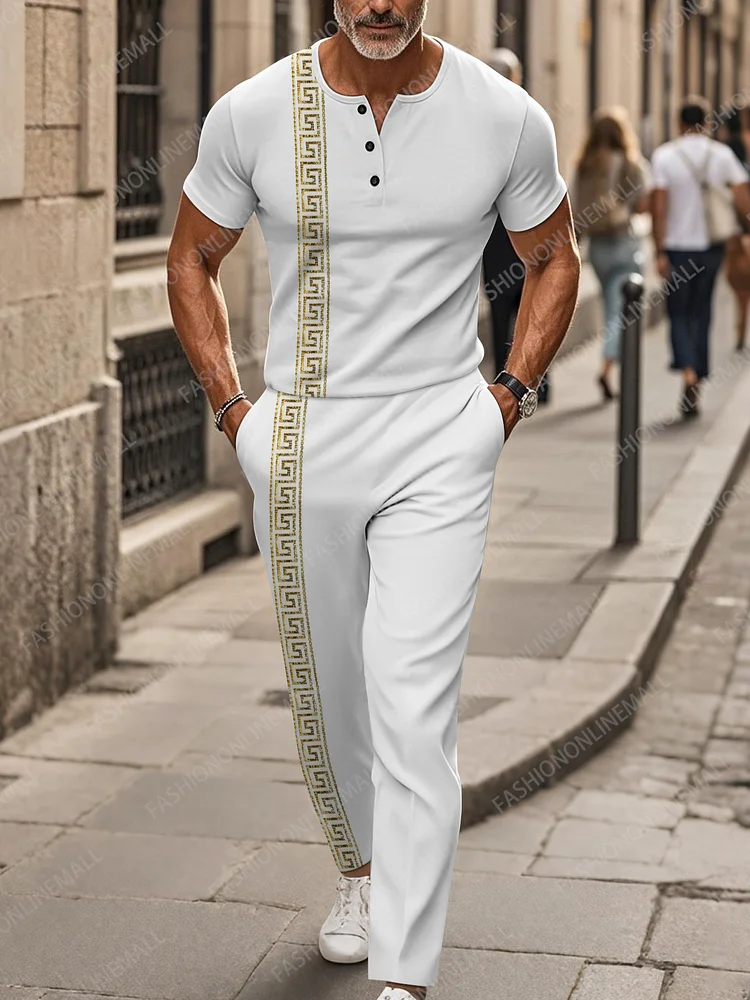 Men's casual striped short sleeved pants set