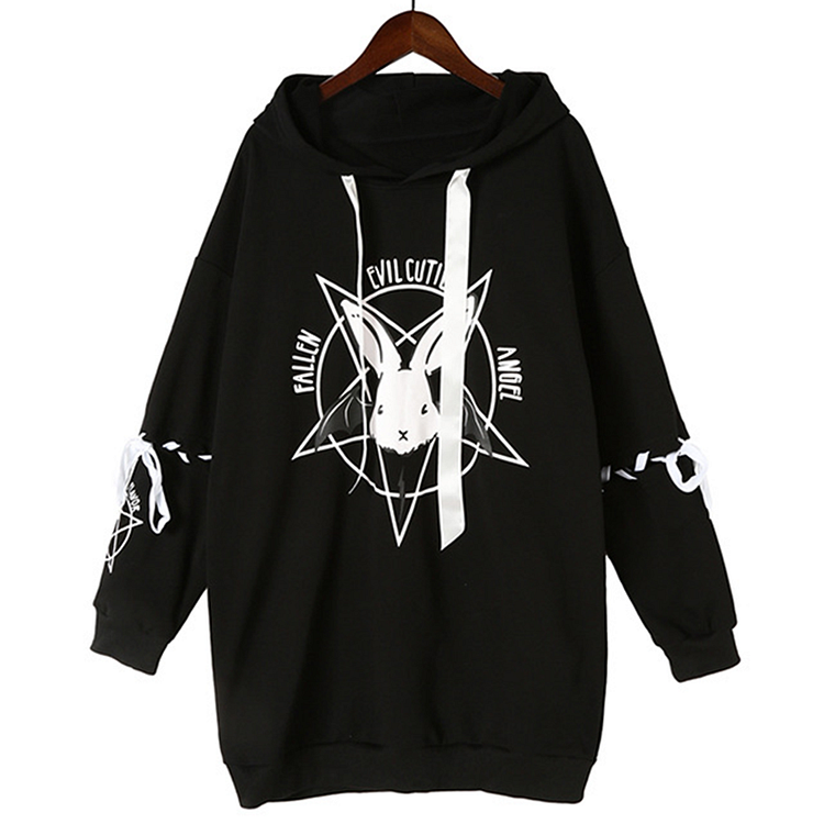 Loose Lace Up Sleeves Rabbit Hoodie - Modakawa Modakawa