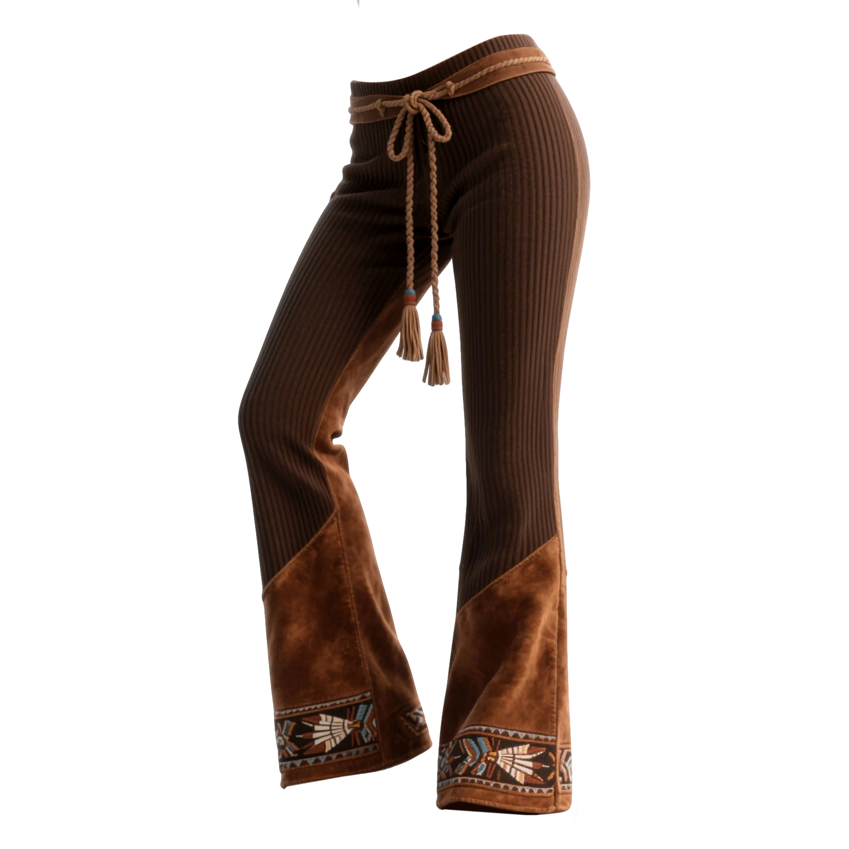 Women's Retro Ethnic Style Stand-up Collar Sweatshirt And Trousers Set, Featuring Vertical Striped Color-blocked Suede.