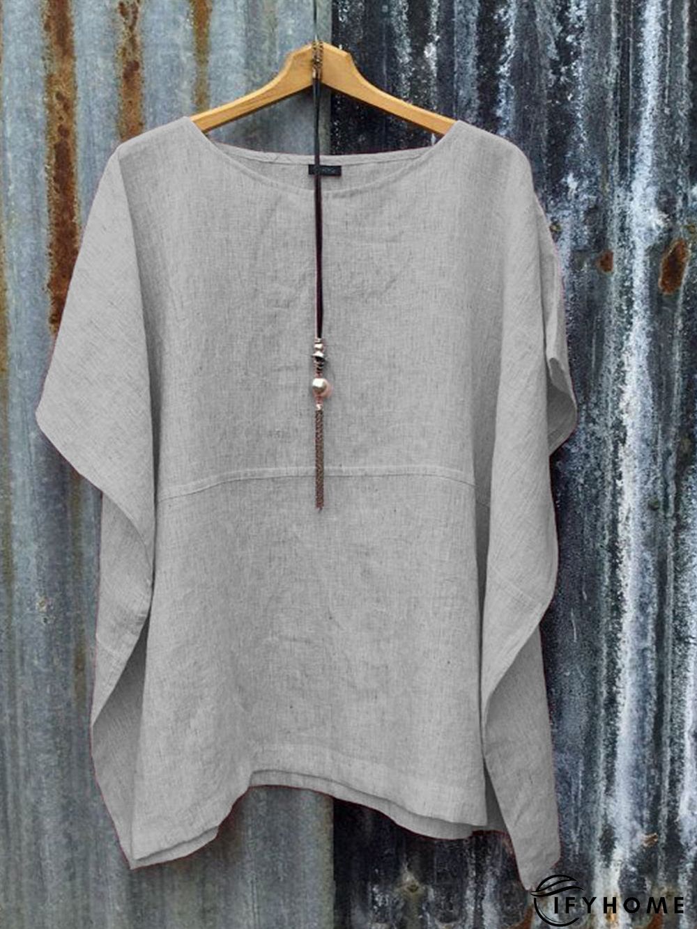 Casual Solid Cotton-Blend Short Sleeve Tunic Top | IFYHOME