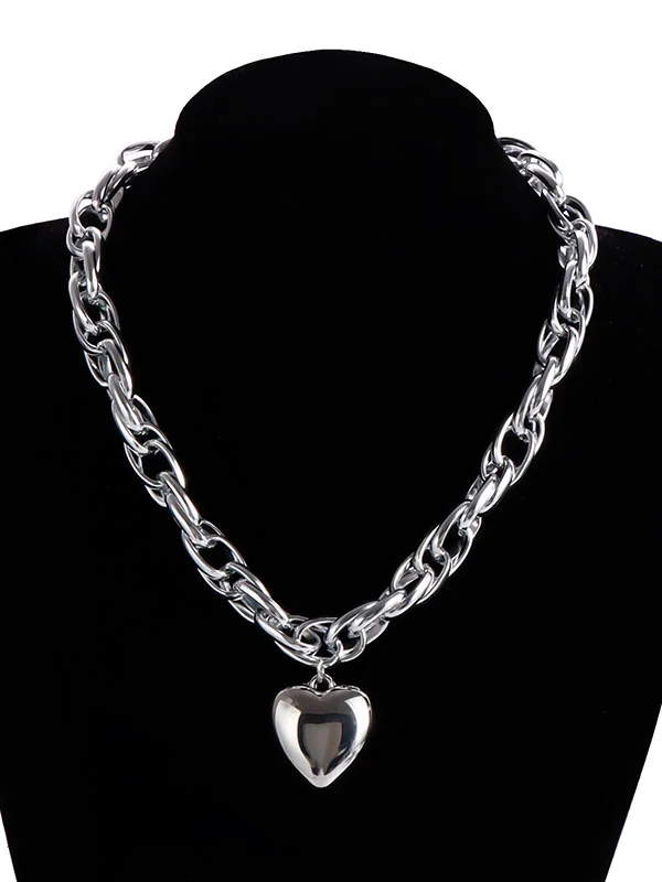 Solid Color Heart Shape Chains Normcore Necklaces Accessories