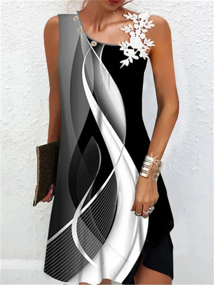 New Temperament Commuter Summer Women's Positioning Print Three-dimensional Decoration Loose Waist Lace Halter Dress | 168DEAL