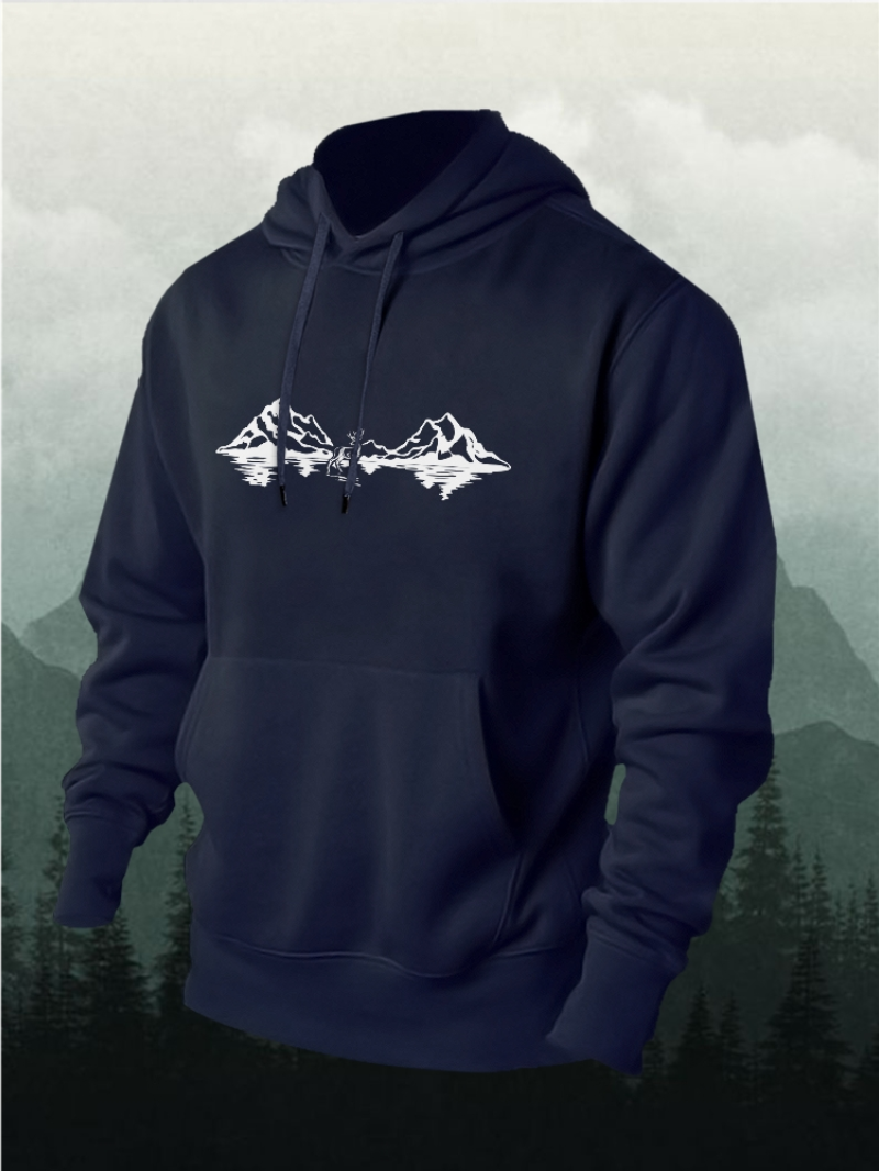 Mountain Range Reflection Print Men's Pullover Hoodie