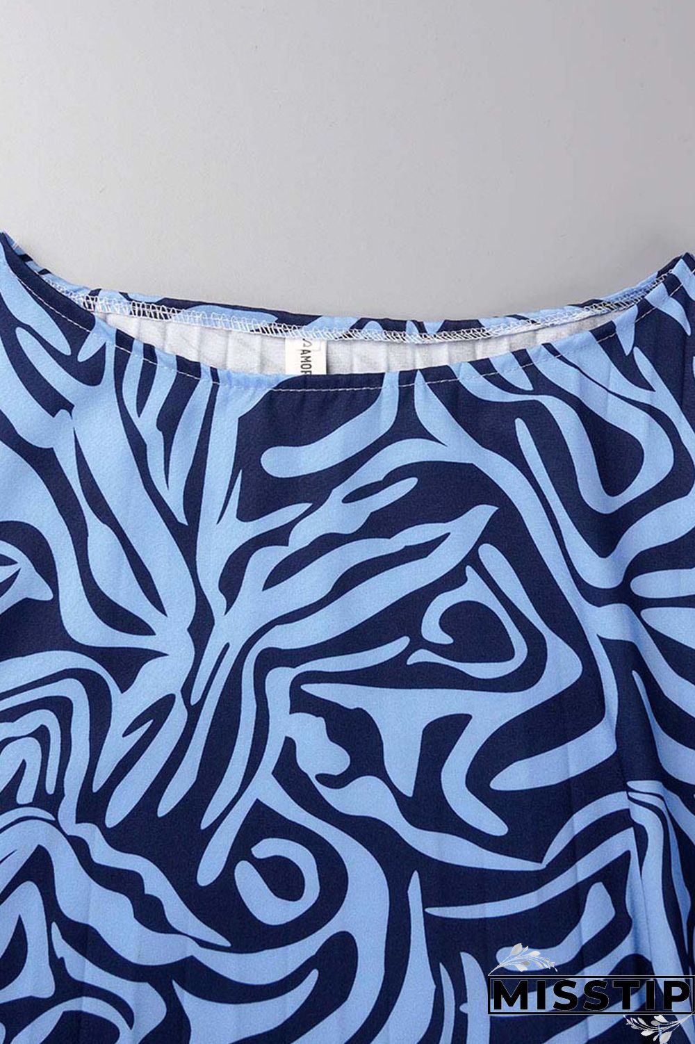 Blue Casual Print Patchwork Fold O Neck A Line Dresses