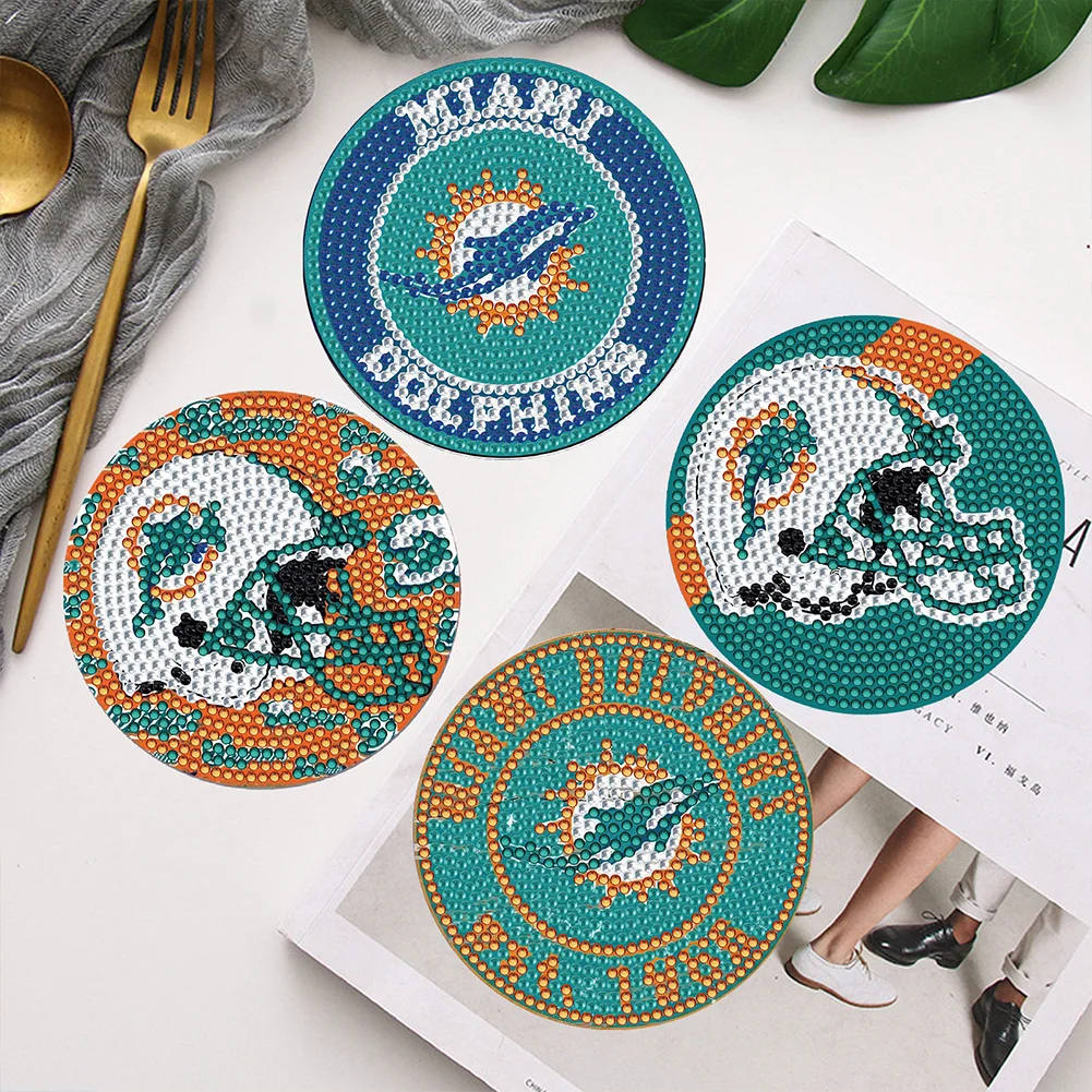 Miami Dolphins 6pcs DIY Diamond Painting Acrylic Coasters Holder for Beginner Adult