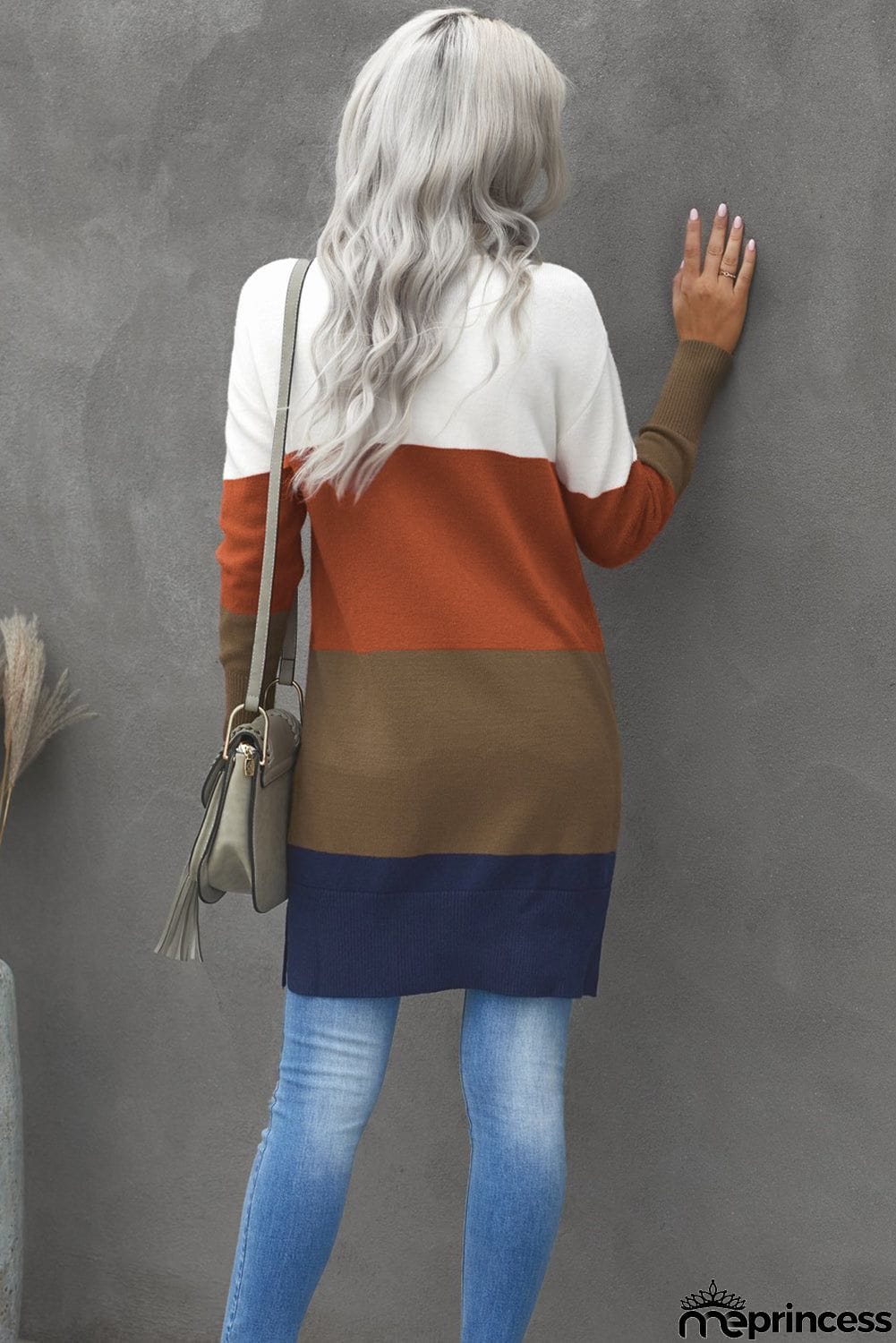 Colorblock Longline Cardigan with Pocket