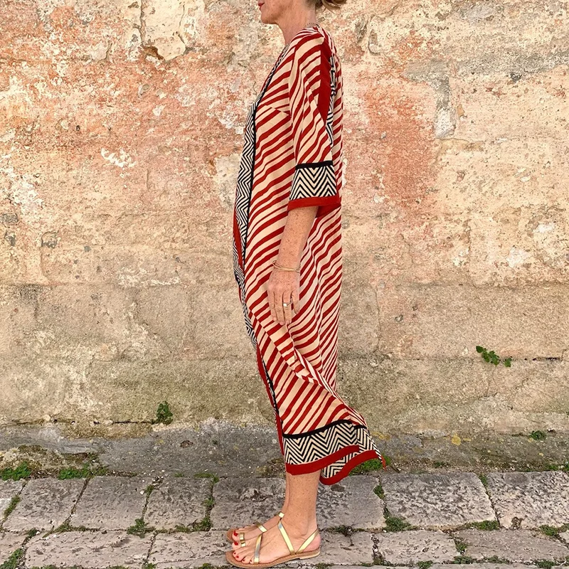 Abstract Art Striped Print Linen Blend Dress