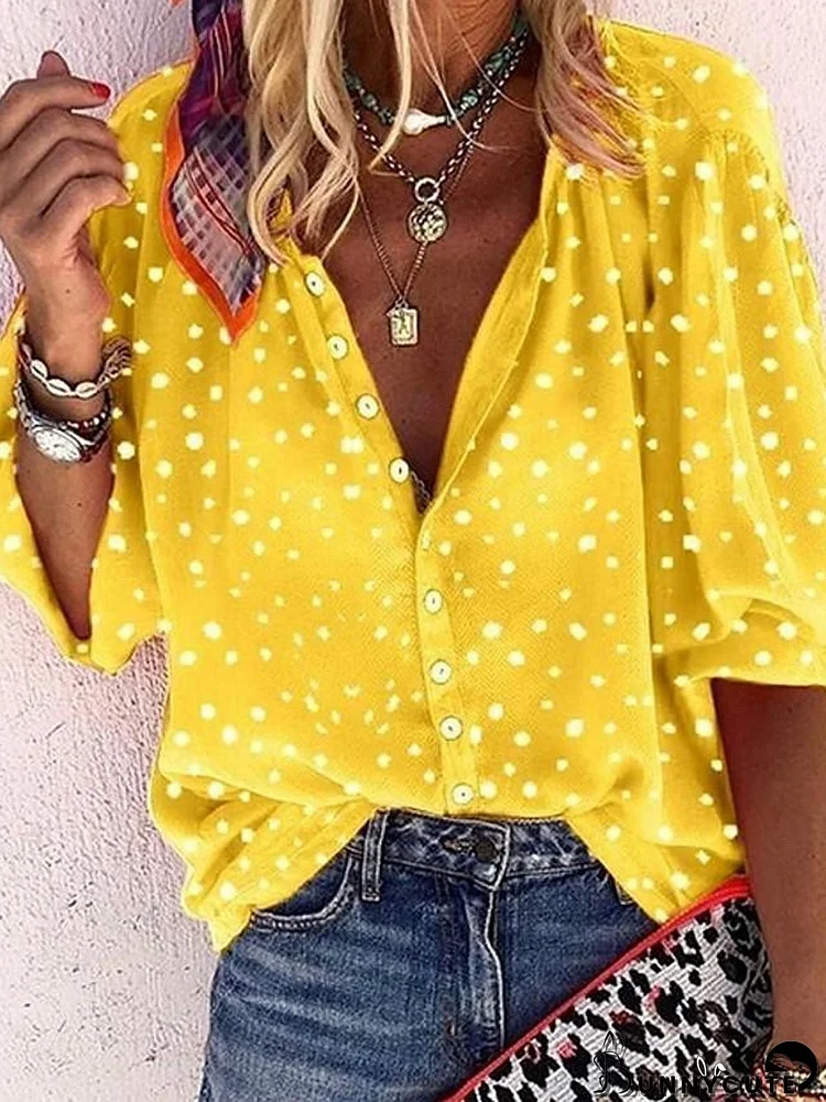 Women's Blouse Shirt Polka Dot Floral Flower Long Sleeve V Neck Tops Lantern Sleeve Basic Top