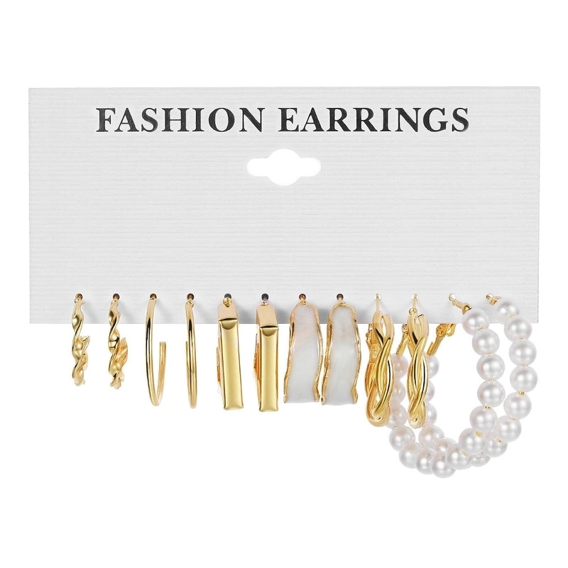 Retro Round Alloy Plating Artificial Pearls Women’s Earrings Ear Studs 6-piece Set
