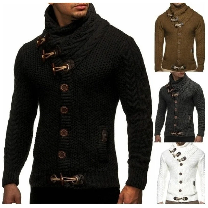 Aonga Autumn and Winter Men's Sweater Long Sleeve High Neck Slim Fit Knitted Sweater